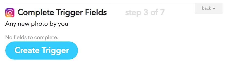 IFTTT screenshot of Instagram trigger